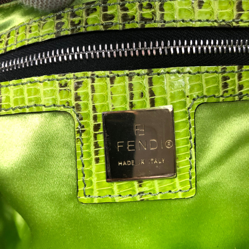 FENDI ZUCCA FLORAL BEADED BAGUETTE BAG WITH EXOTIC LIZARD DETAILING
