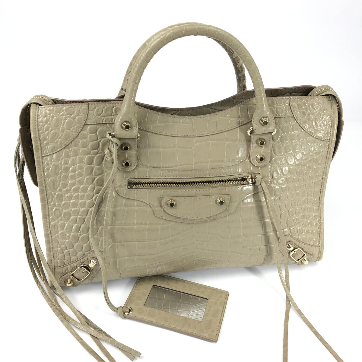 BALENCIAGA CROCODILE EMBOSSED LEATHER CITY BAG