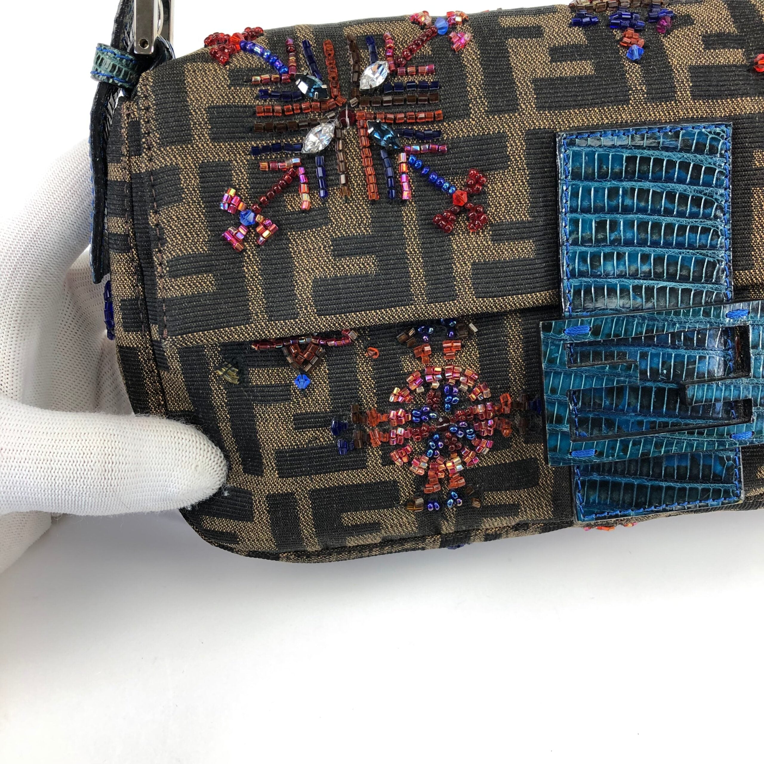 FENDI ZUCCA BEADED BAGUETTE BAG