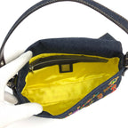 FENDI DENIM FLORAL BEADED BAGUETTE BAG