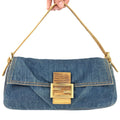 FENDI DENIM BAGUETTE BAG WITH LIZARD DETAILING