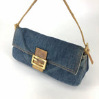 FENDI DENIM BAGUETTE BAG WITH LIZARD DETAILING
