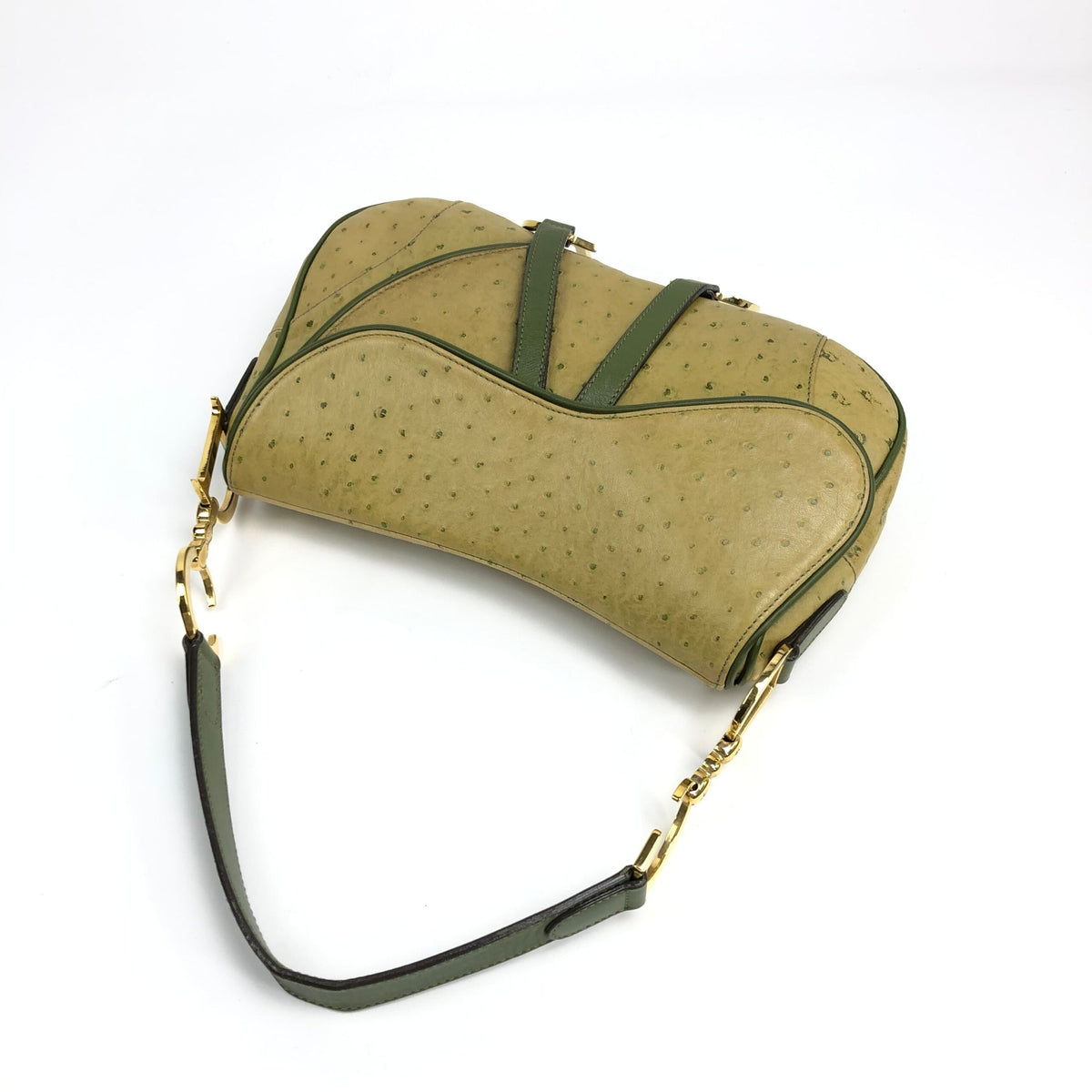 CHRISTIAN DIOR OSTRICH LEATHER DOUBLE SADDLE BAG