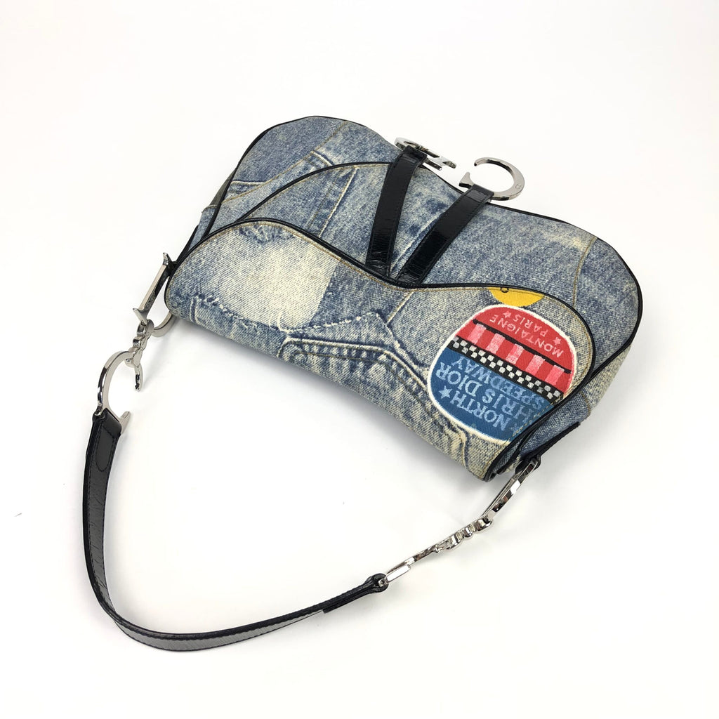 CHRISTIAN DIOR DENIM DOUBLE SADDLE BAG