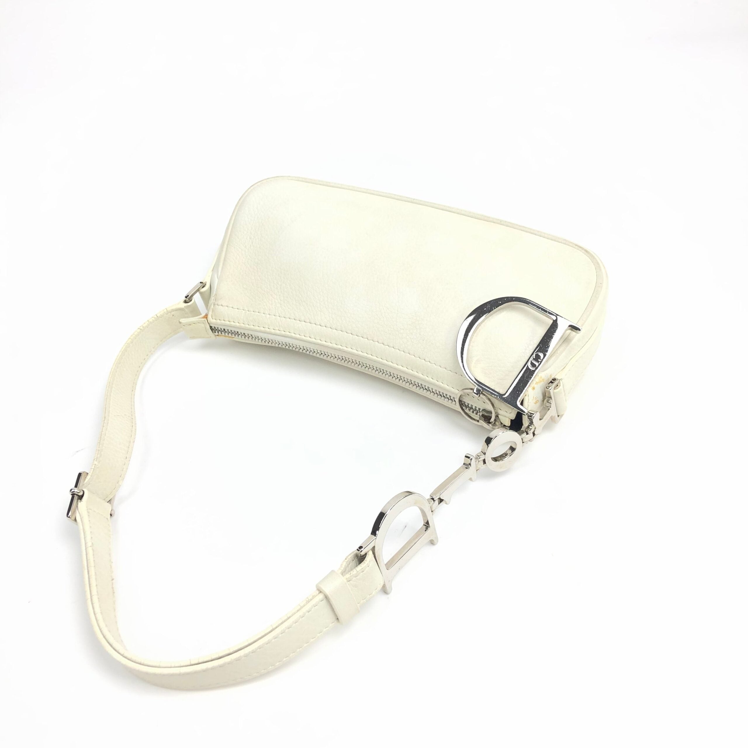 CHRISTIAN DIOR LEATHER SHOULDER BAG WITH SILVER DETAILING