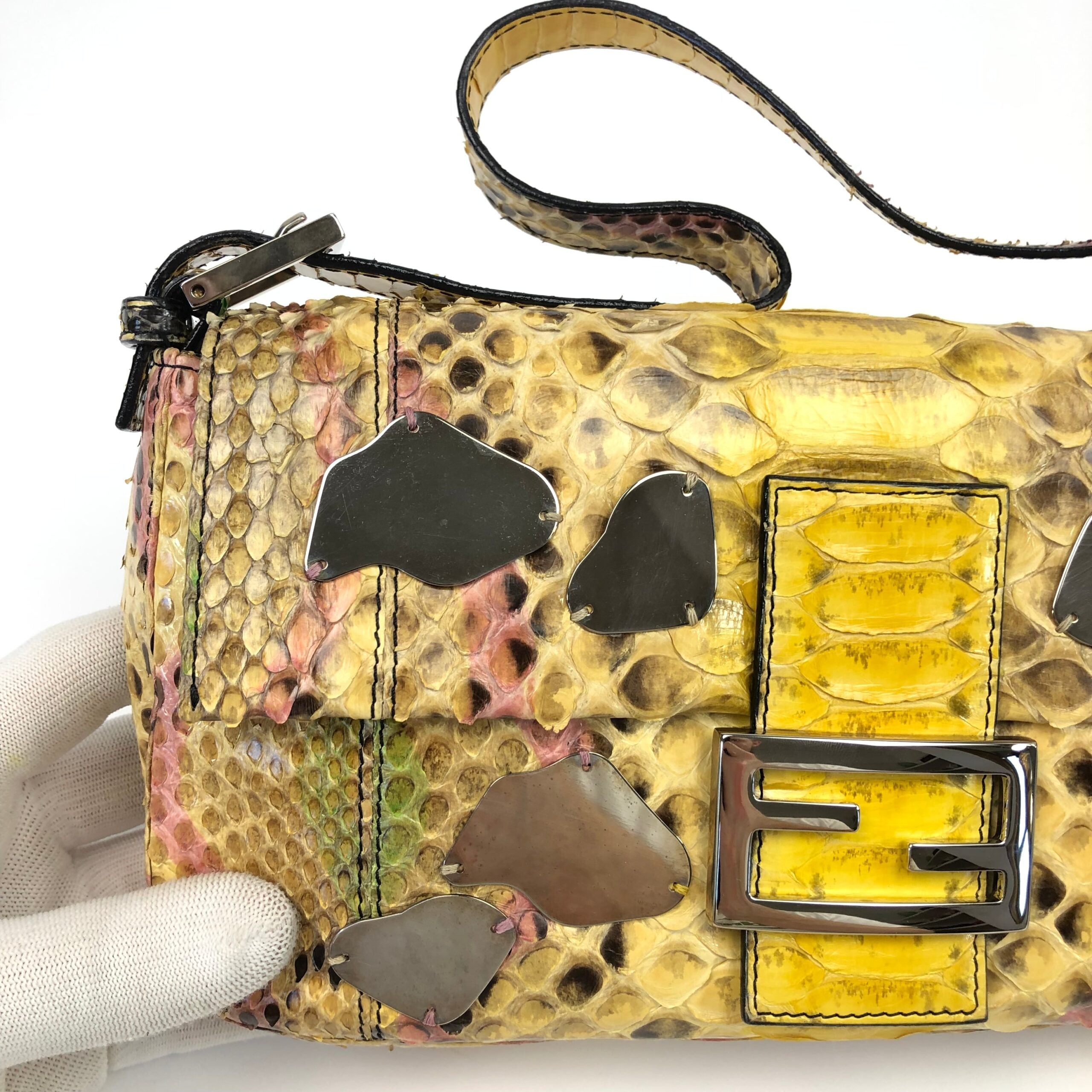 FENDI MULTI COLOUR PYTHON SNAKESKIN BAGUETTE BAG WITH MIRROR DETAILING