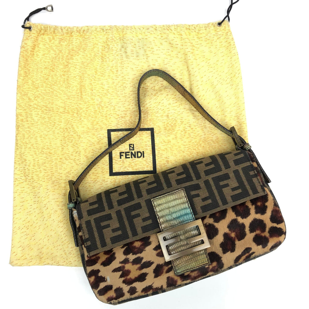 FENDI LEOPARD PONY HAIR ZUCCA BAGUETTE BAG