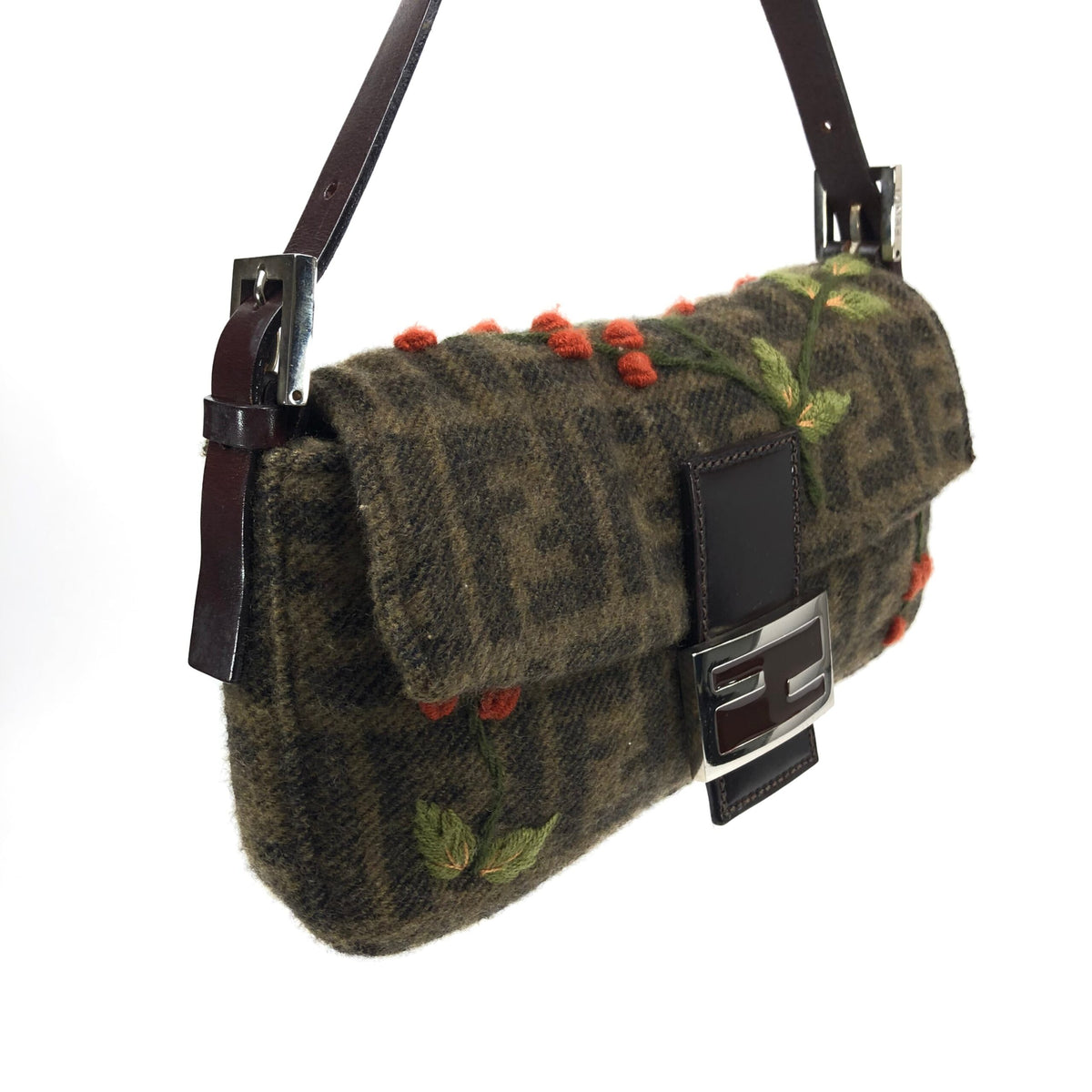 FENDI ZUCCA CASHMERE WOOL BAGUETTE SHOULDER BAG