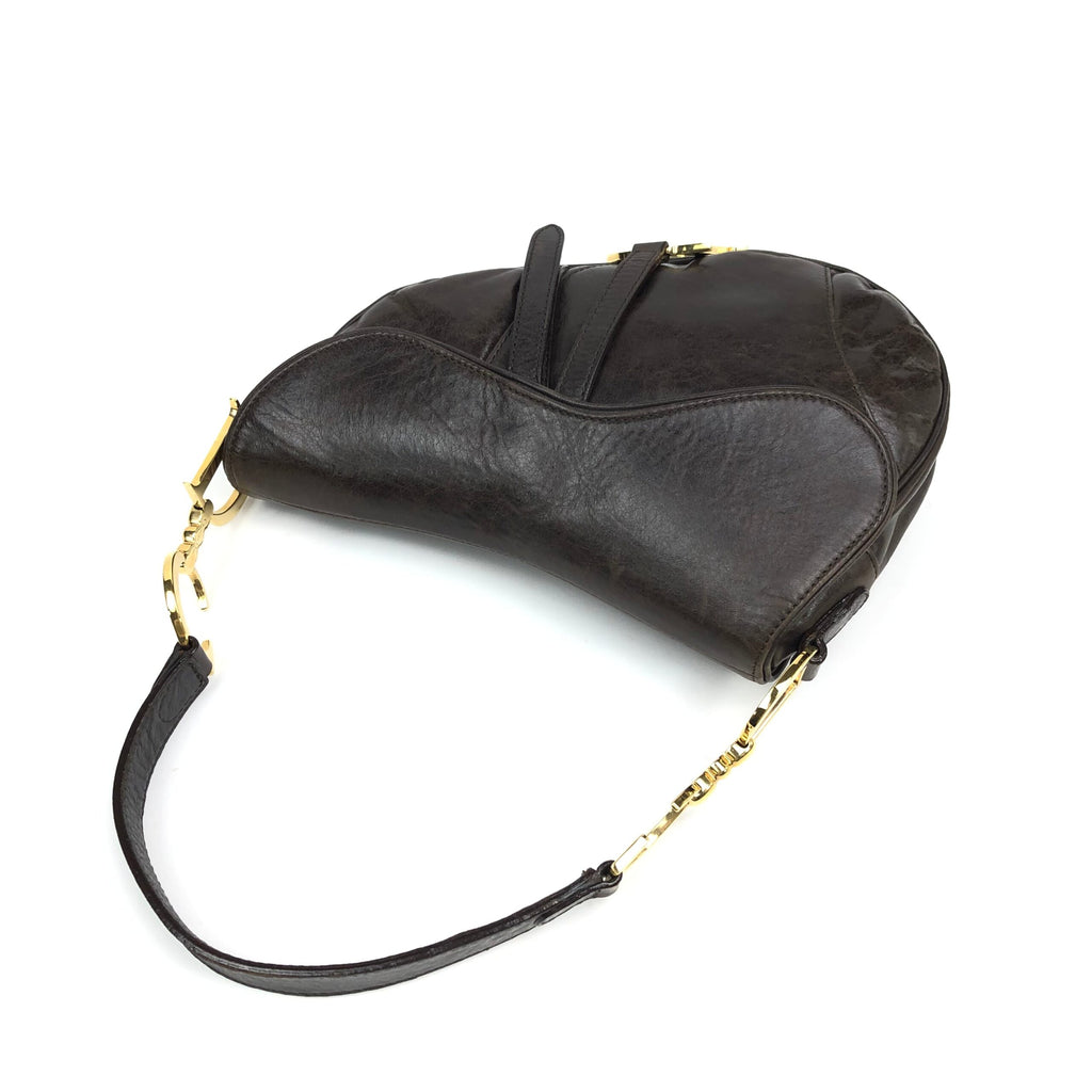 CHRISTIAN DIOR BROWN LEATHER SADDLE BAG