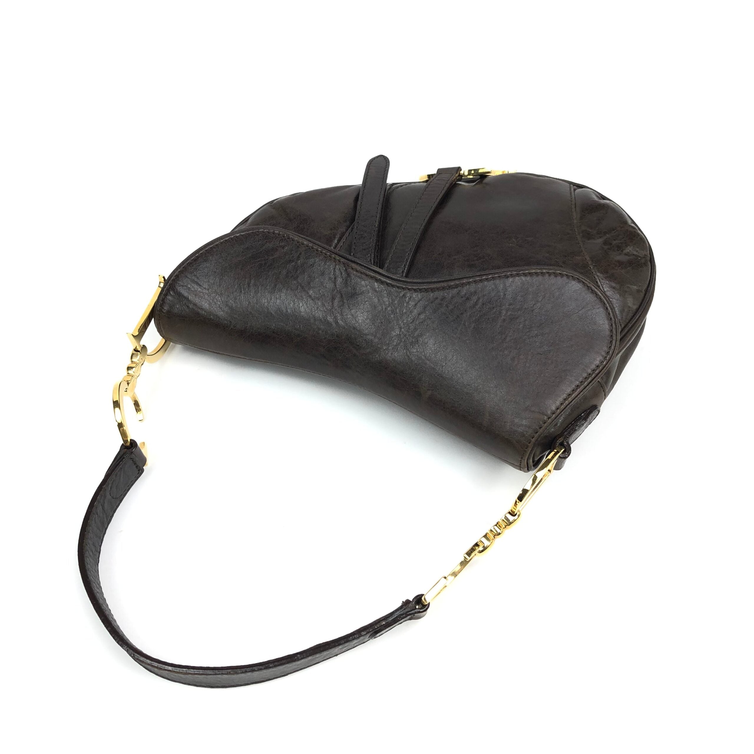 CHRISTIAN DIOR BROWN LEATHER SADDLE BAG