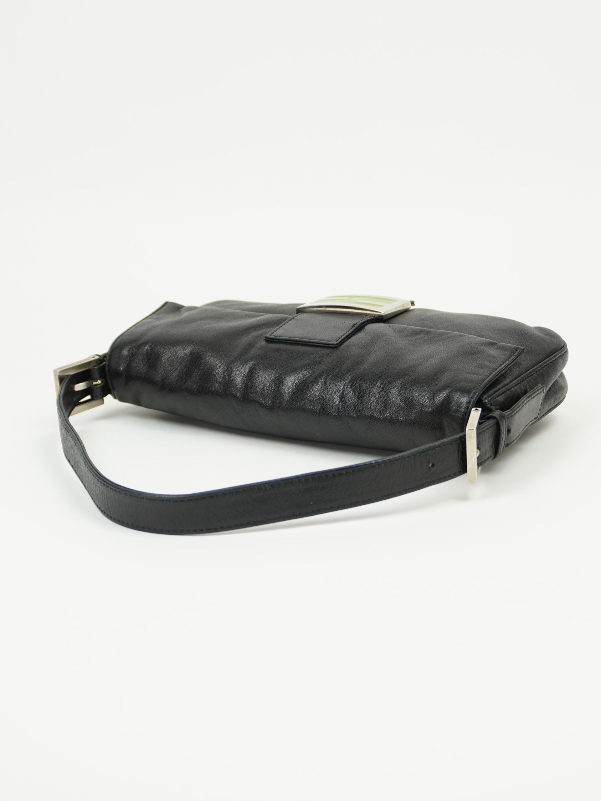 FENDI LEATHER BAGUETTE WITH GREEN BUCKLE