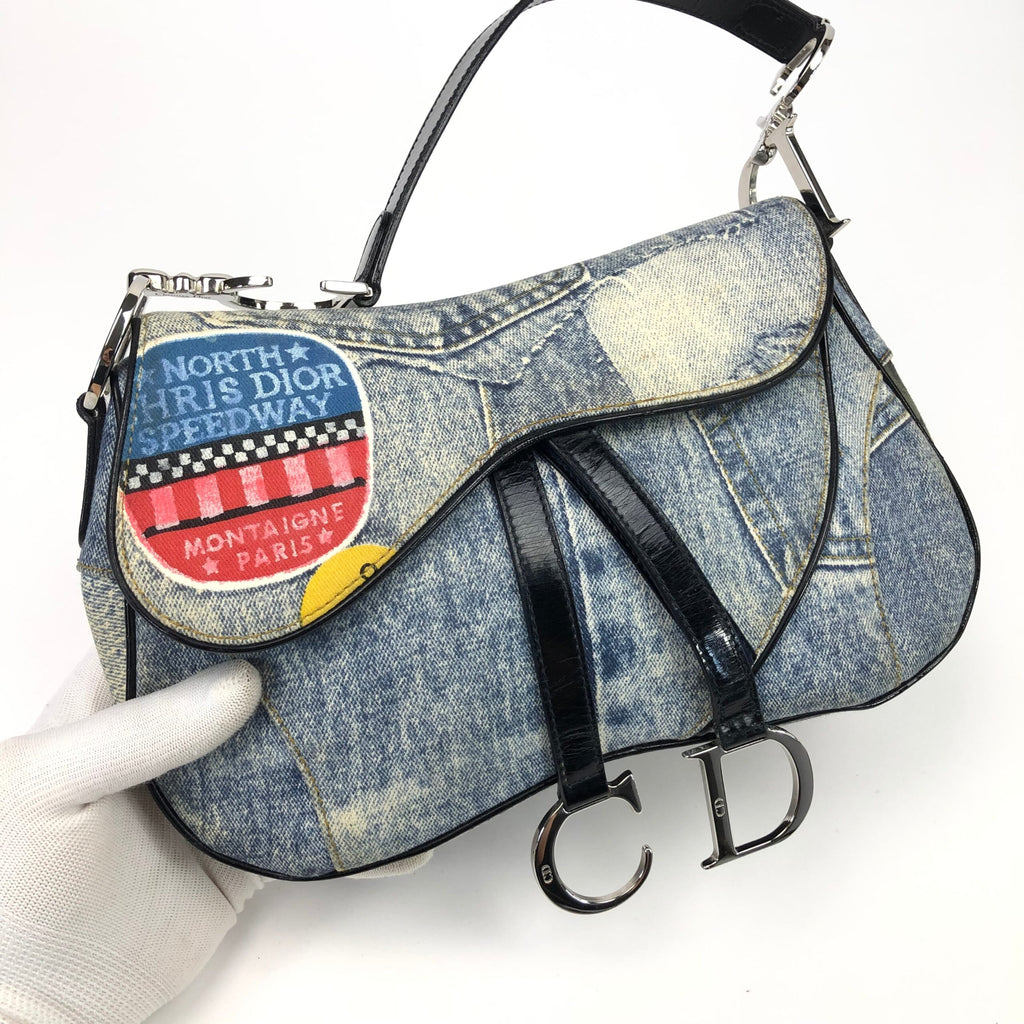 CHRISTIAN DIOR DENIM DOUBLE SADDLE BAG