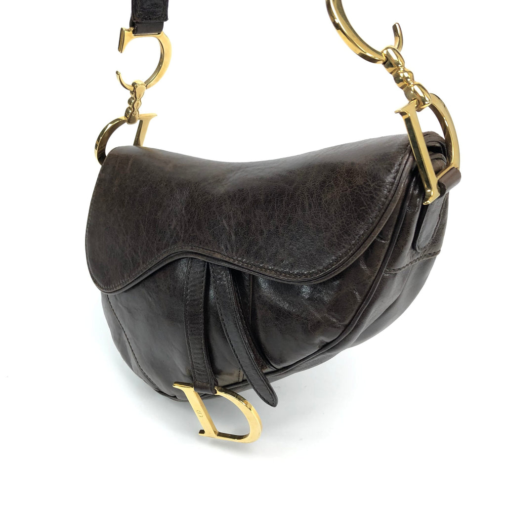 CHRISTIAN DIOR BROWN LEATHER SADDLE BAG
