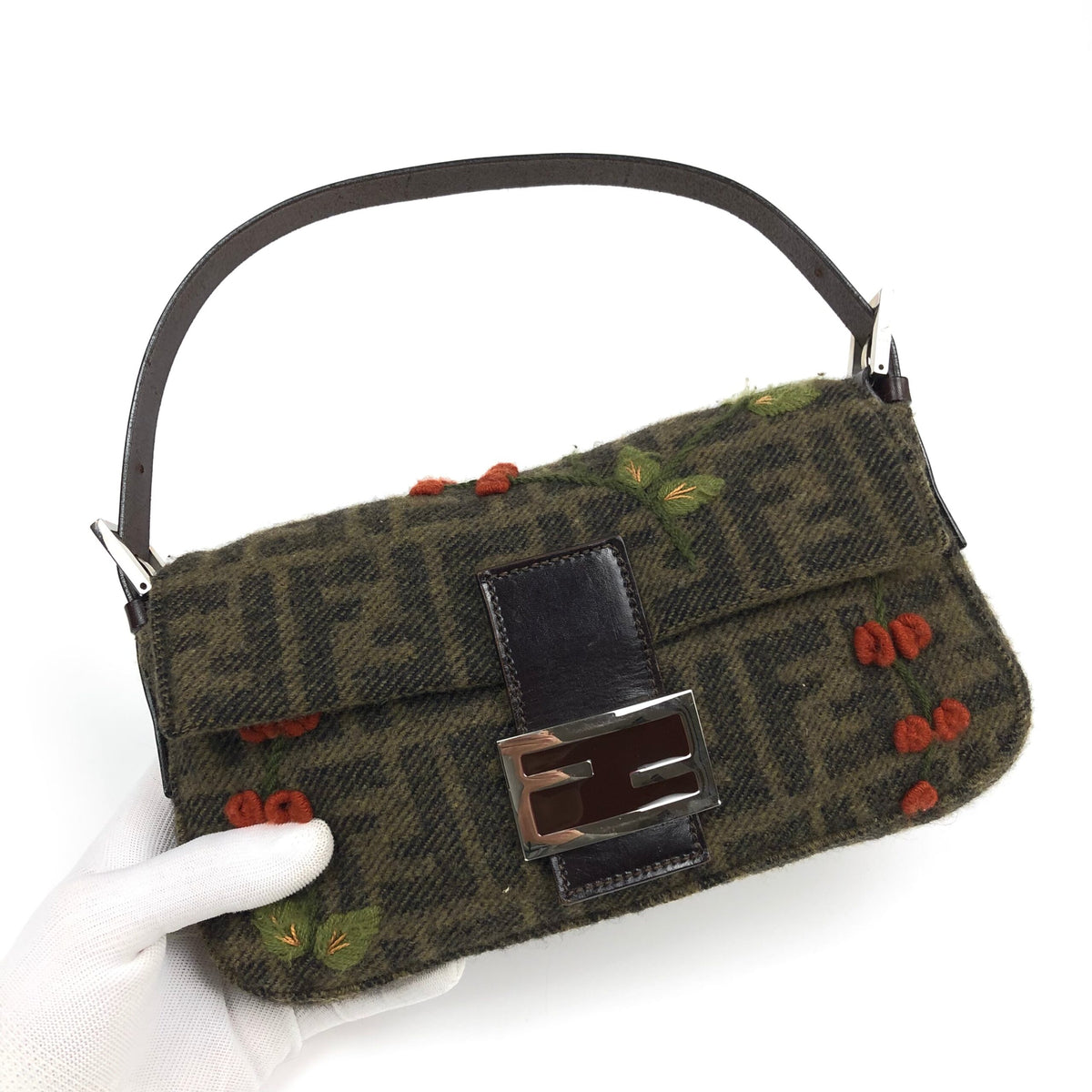 FENDI CASHMERE WOOL BAGUETTE SHOULDER BAG