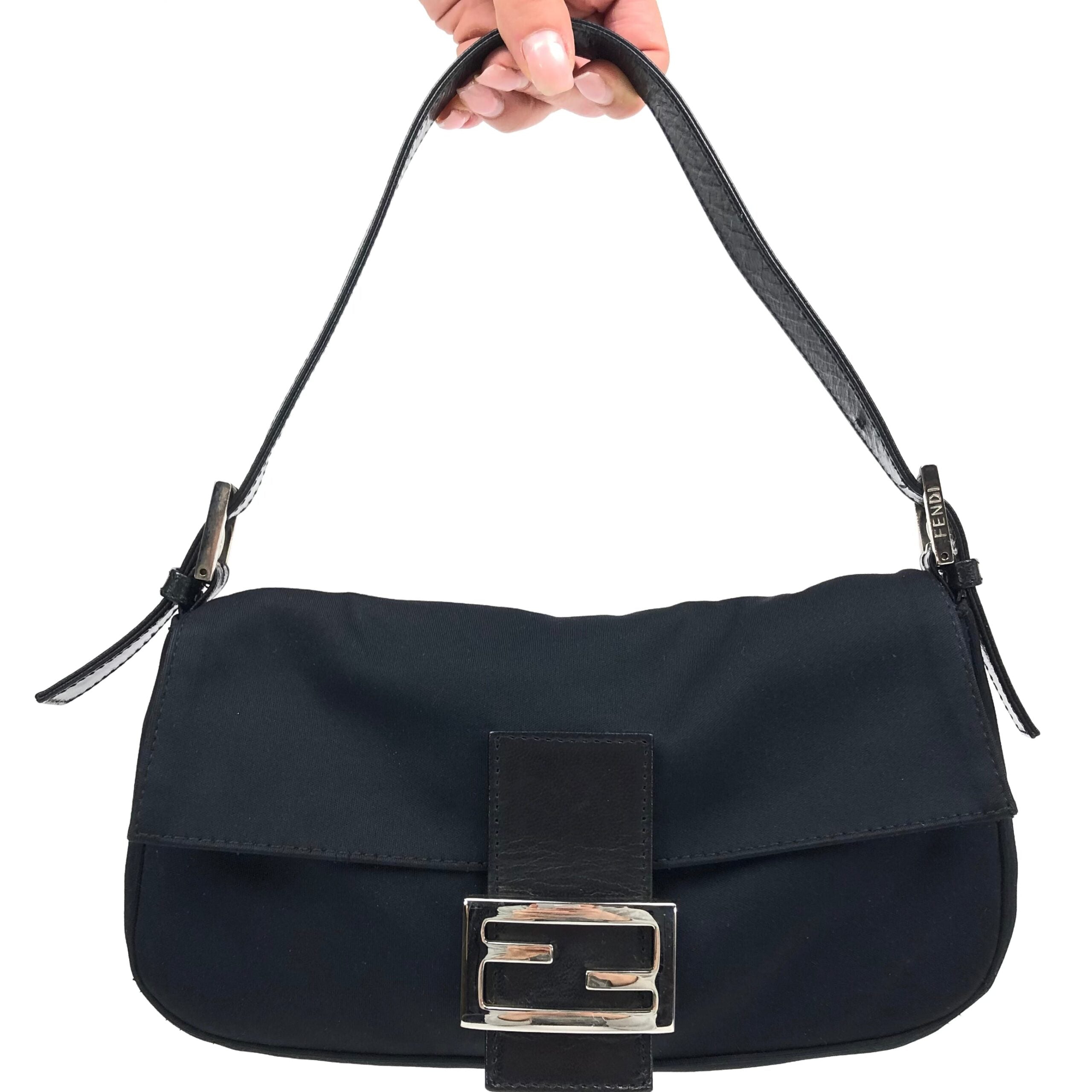 FENDI JERSEY BAGUETTE SHOULDER BAG IN BLACK