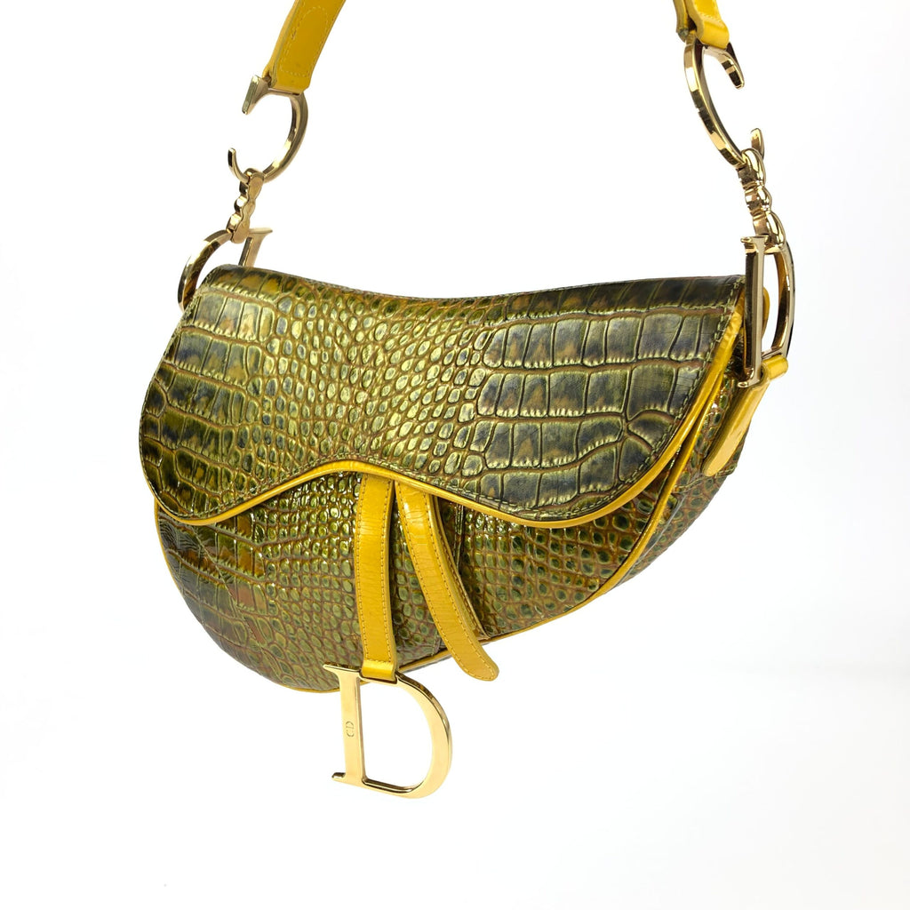 CHRISTIAN DIOR CROCODILE EMBOSSED LEATHER SADDLE BAG