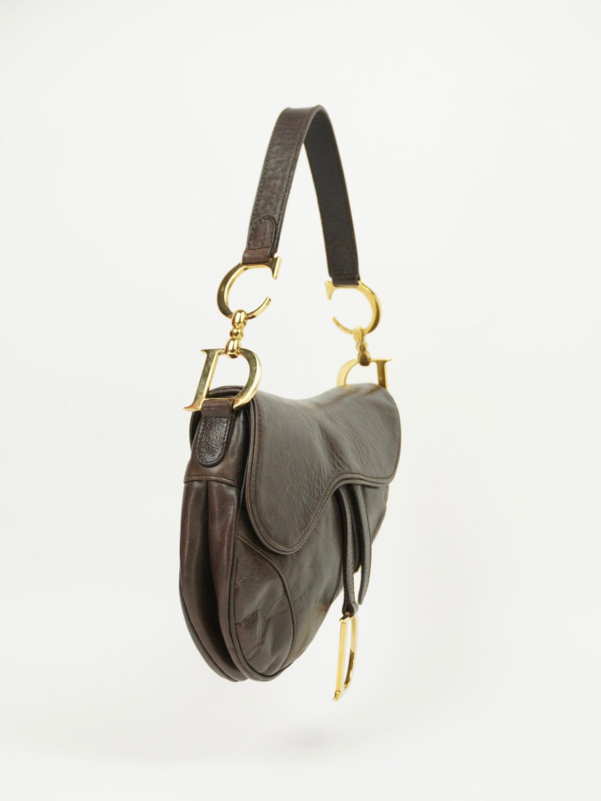 CHRISTIAN DIOR BROWN LEATHER SADDLE BAG