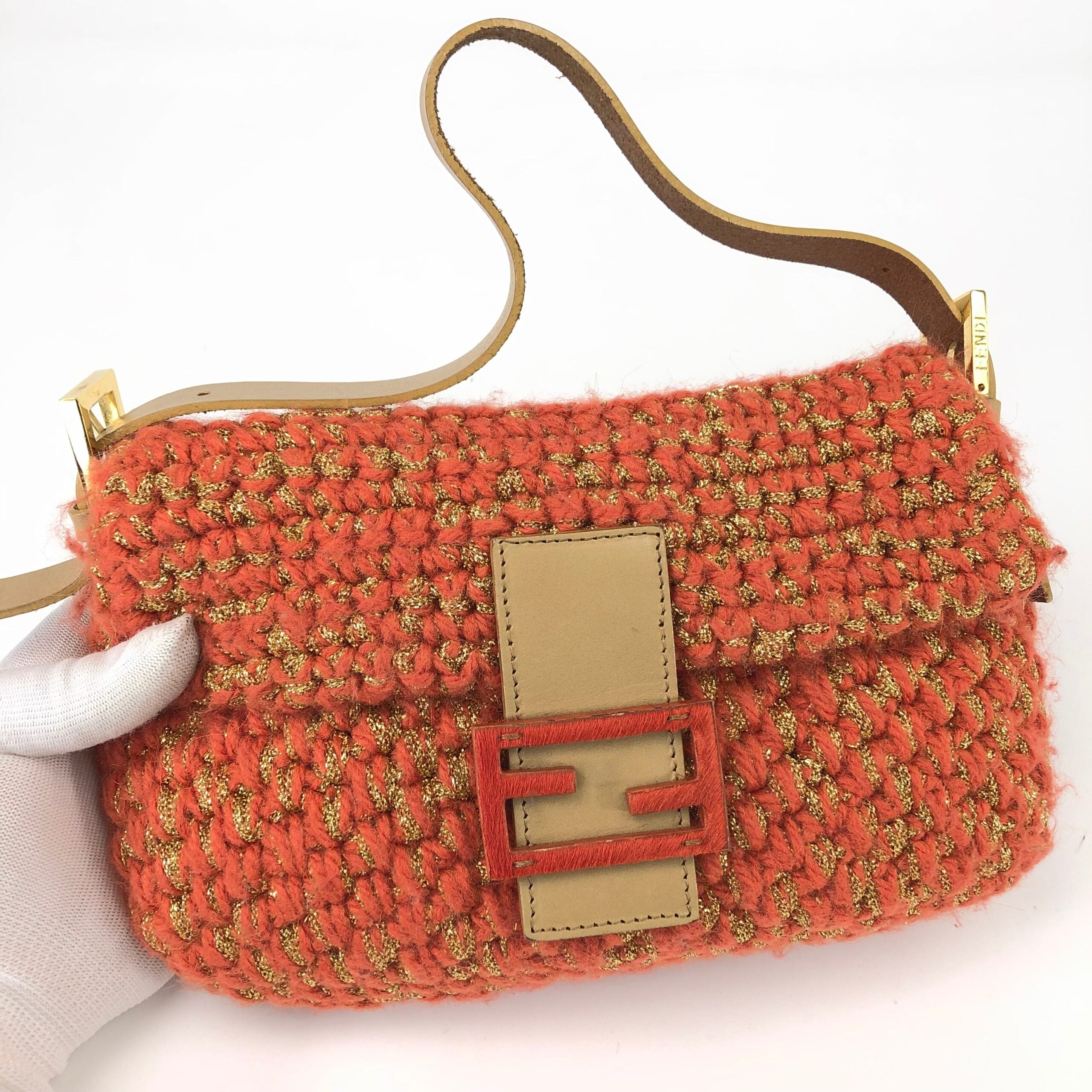 FENDI CROCHET BAGUETTE SHOULDER BAG