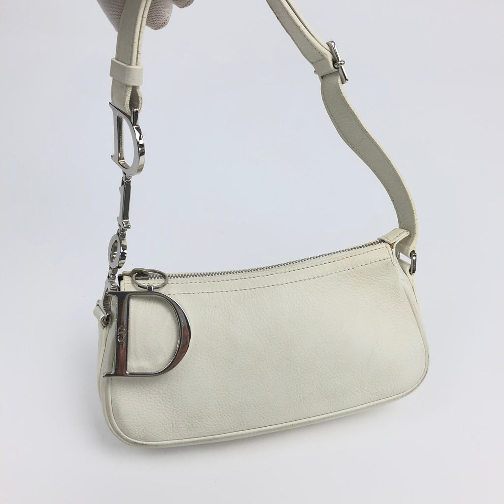 CHRISTIAN DIOR LEATHER SHOULDER BAG WITH SILVER DETAILING
