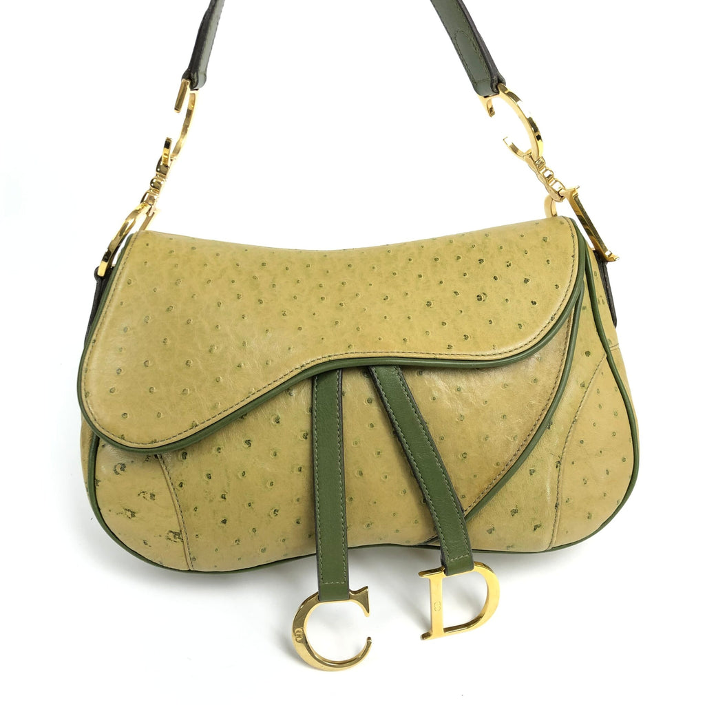 CHRISTIAN DIOR OSTRICH LEATHER DOUBLE SADDLE BAG