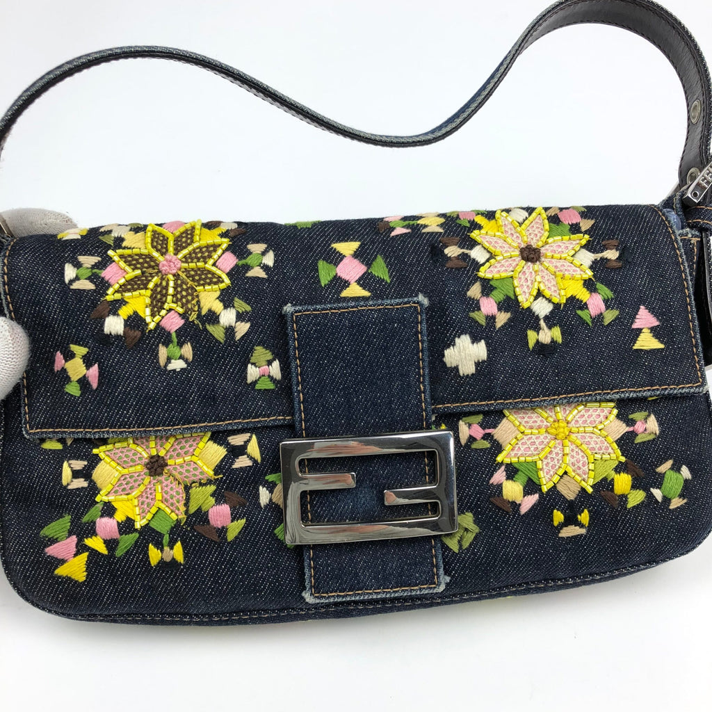 FENDI BEADED DENIM BAGUETTE