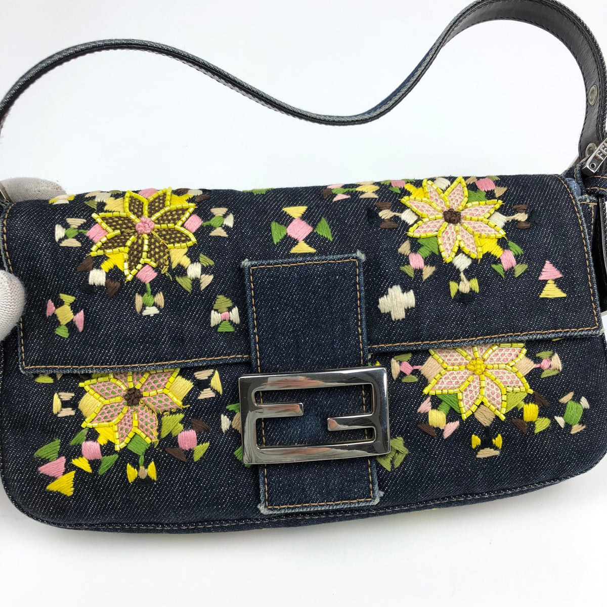 FENDI BEADED DENIM BAGUETTE