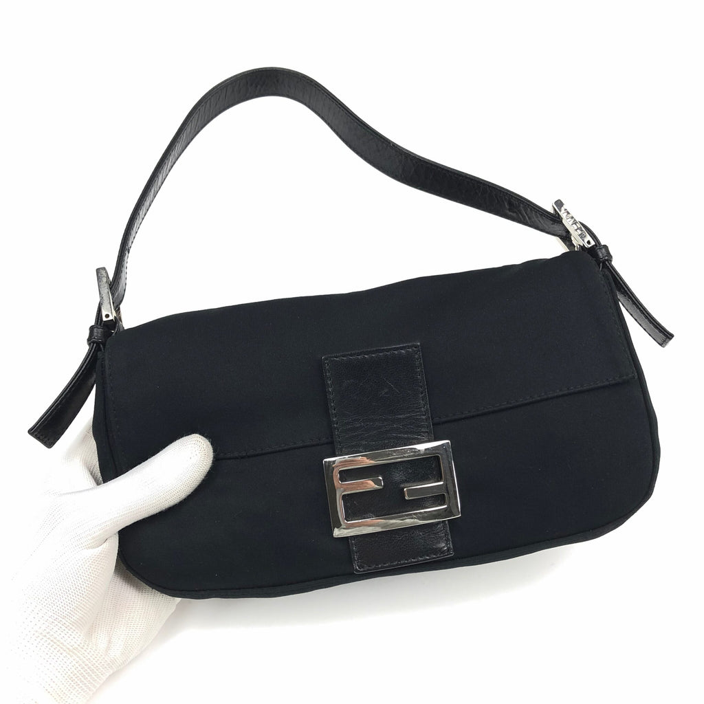 FENDI JERSEY BAGUETTE SHOULDER BAG IN BLACK