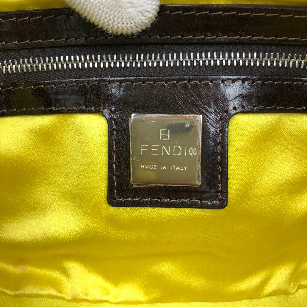 FENDI DENIM FLORAL BEADED BAGUETTE BAG