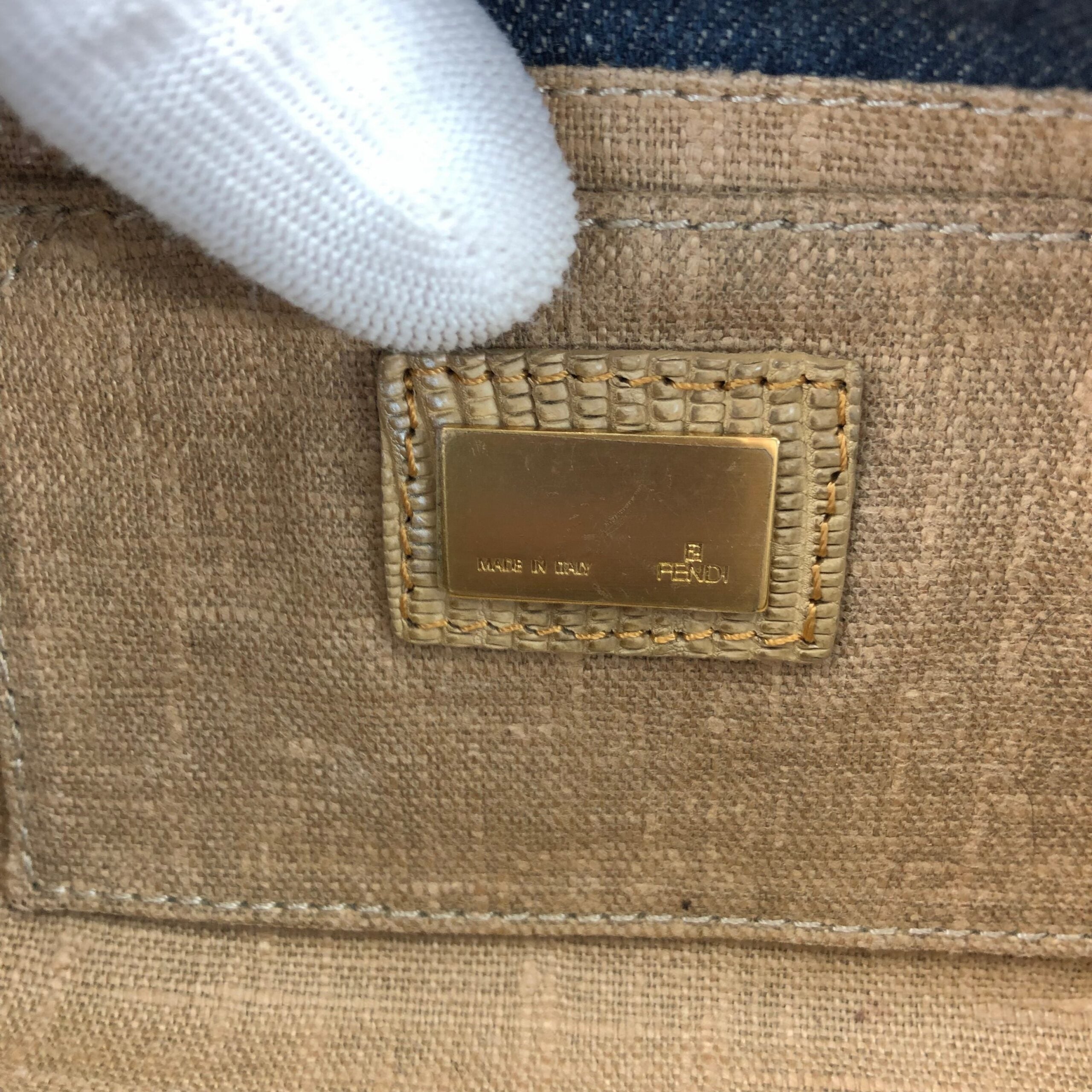 FENDI DENIM BAGUETTE BAG WITH LIZARD DETAILING