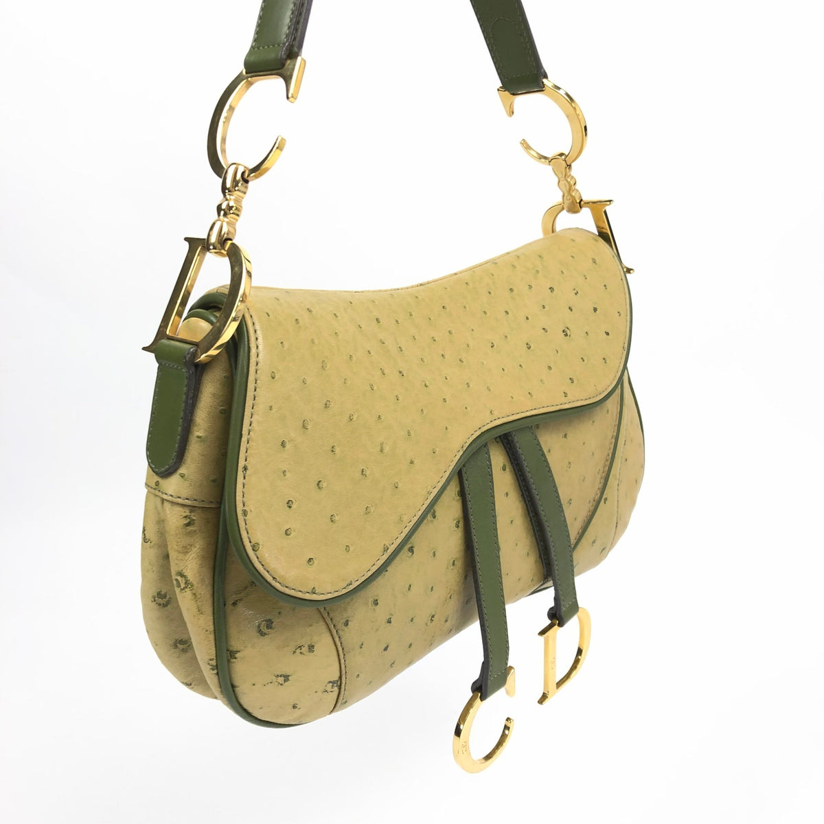 CHRISTIAN DIOR OSTRICH LEATHER DOUBLE SADDLE BAG