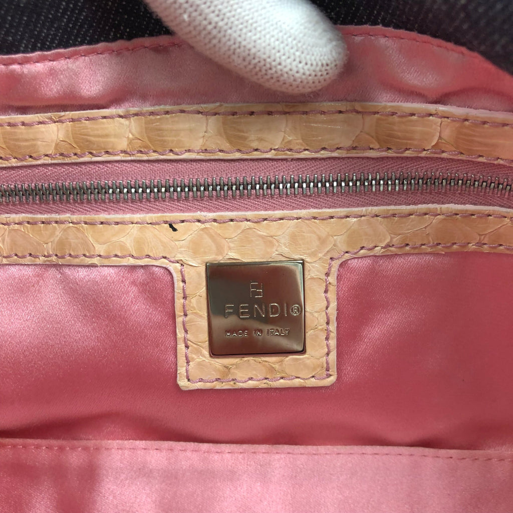FENDI BEADED DENIM BAGUETTE WITH SNAKESKIN DETAILING