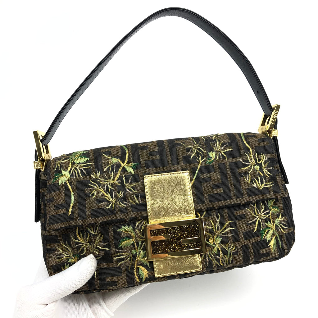 FENDI ZUCCA FLORAL BAGUETTE BAG