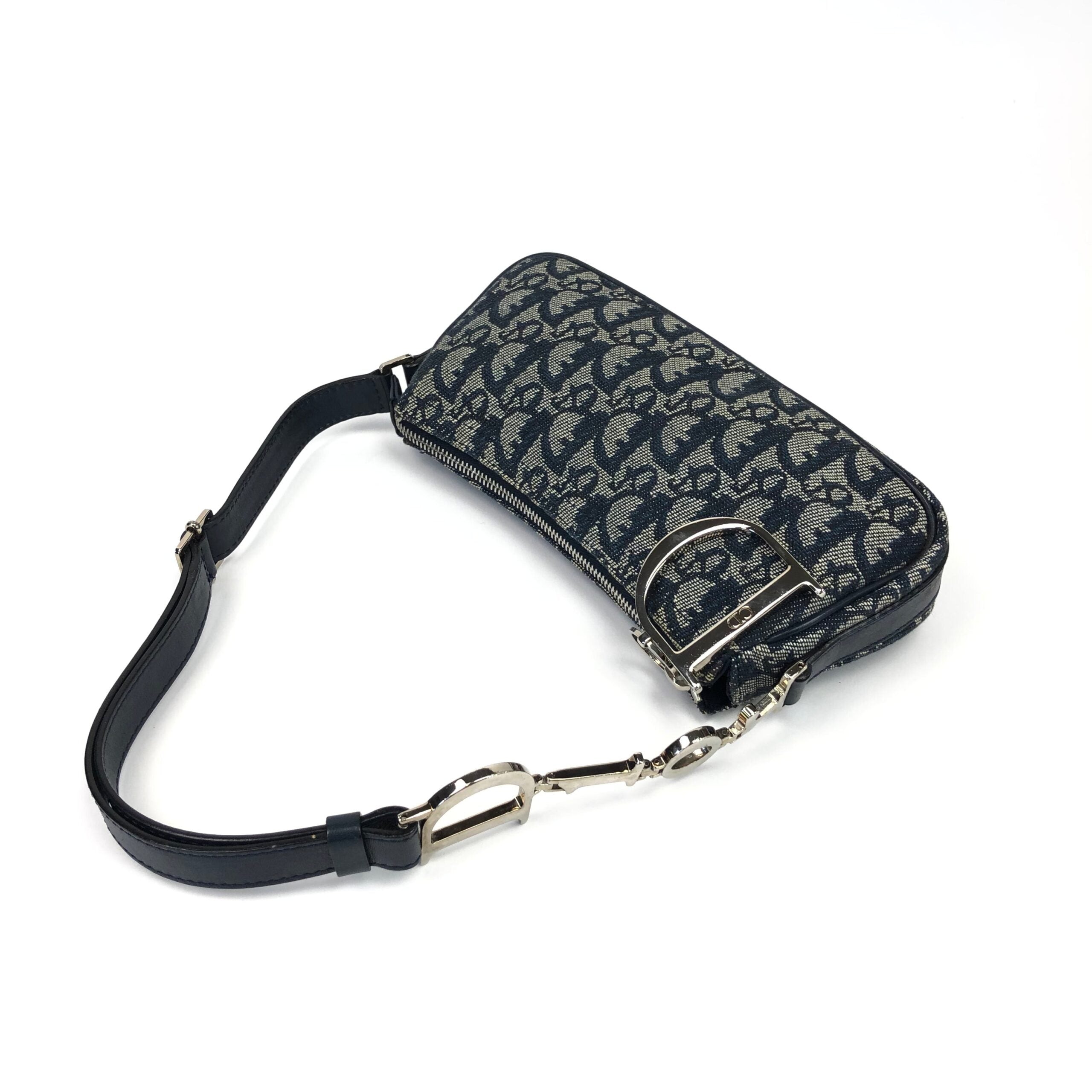 CHRISTIAN DIOR MONOGRAM SHOULDER BAG WITH SILVER DETAILING