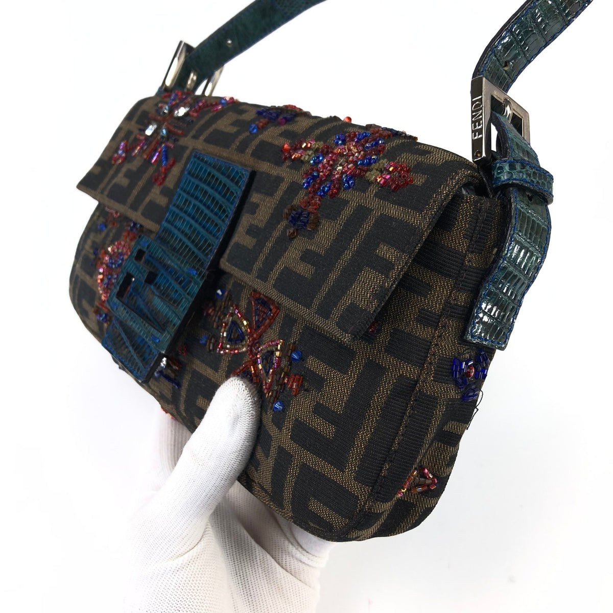 FENDI ZUCCA BEADED BAGUETTE BAG