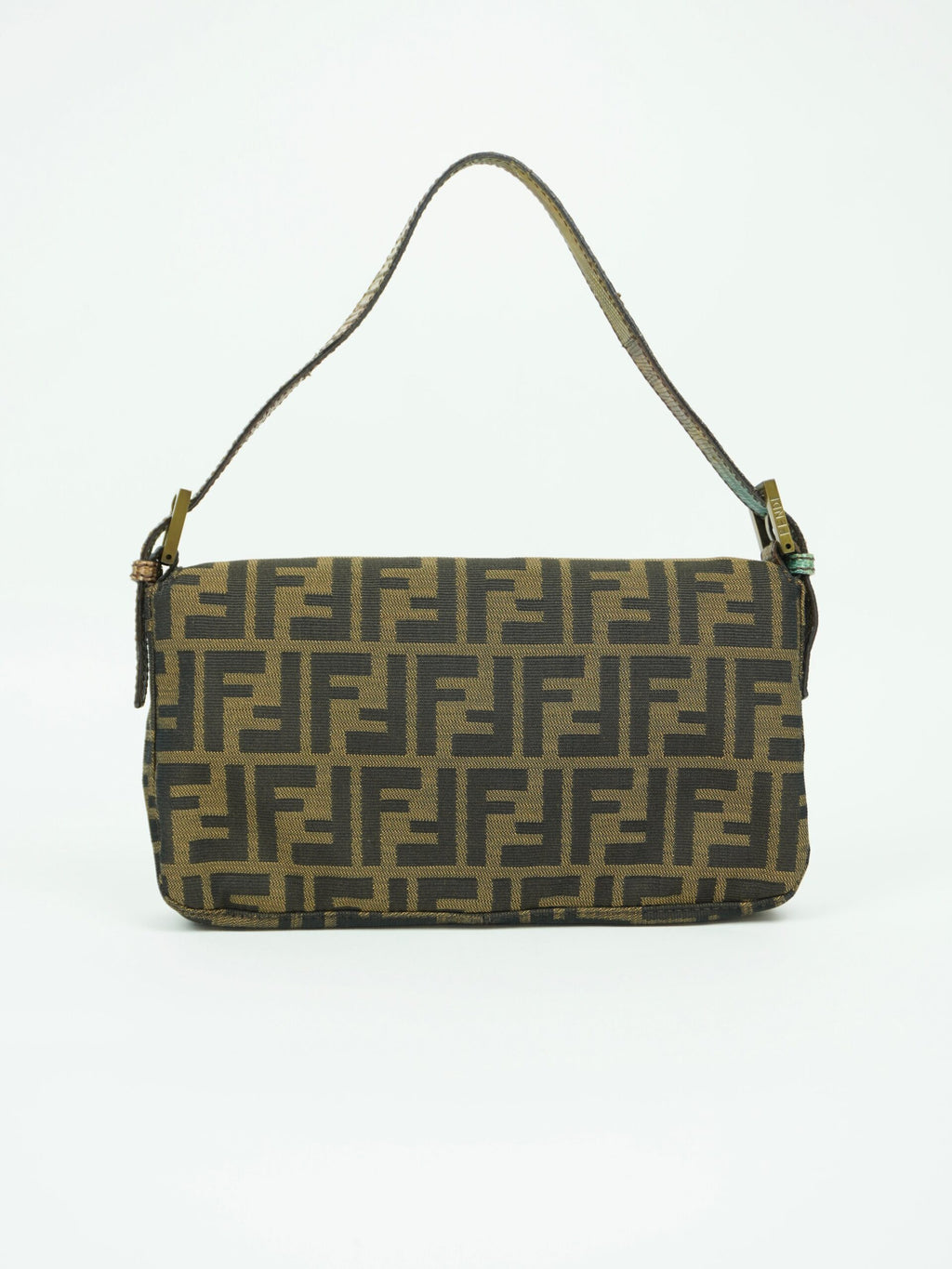 FENDI LEOPARD CALF HAIR ZUCCA BAGUETTE WITH EXOTIC LIZARD DETAILING