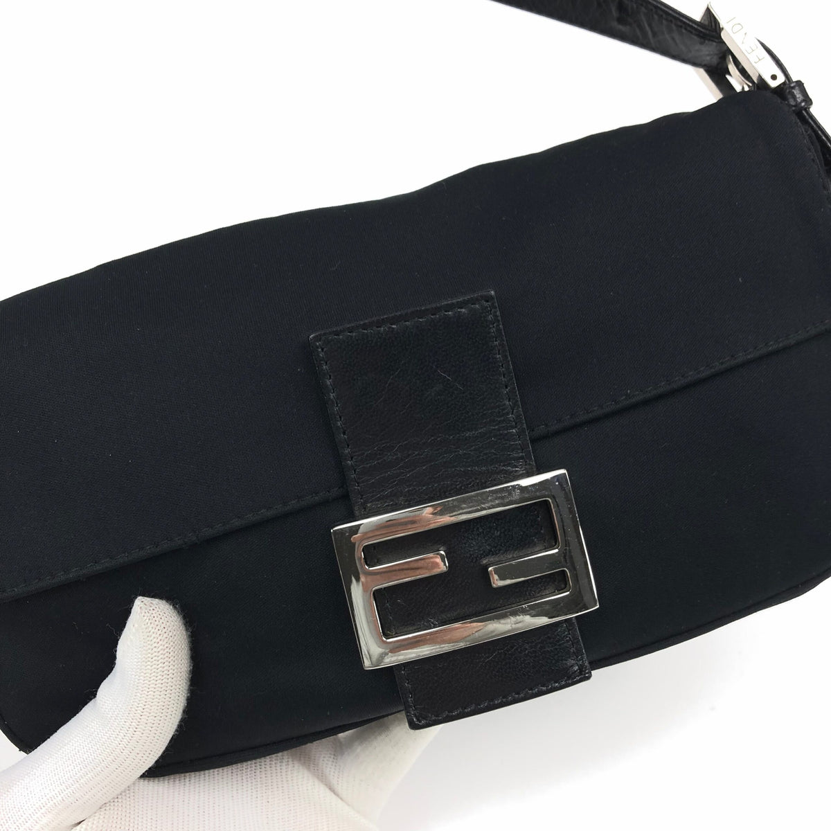 FENDI JERSEY BAGUETTE SHOULDER BAG IN BLACK