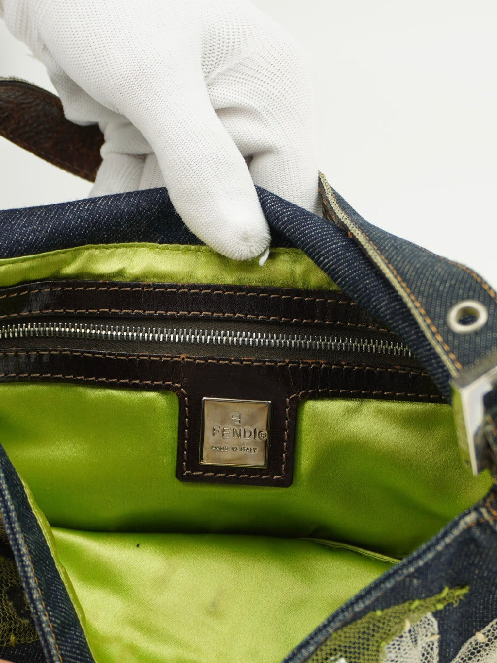 FENDI DENIM BAGUETTE WITH FLOWER DETAILING