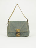 FENDI MAMA DENIM BAGUETTE WITH LIZARD TRIM