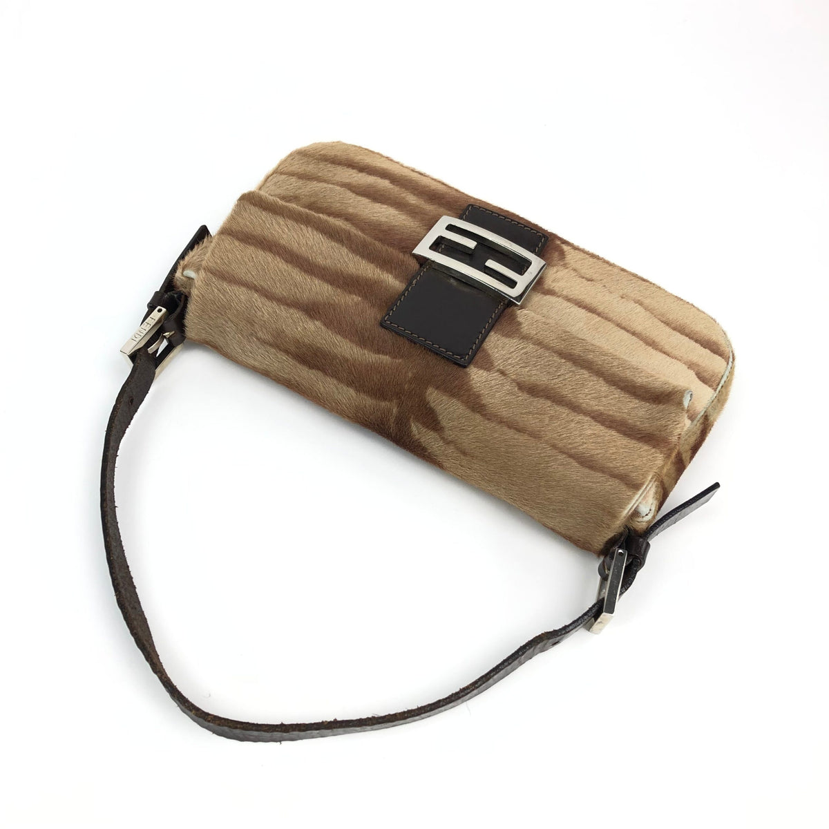 FENDI CALF HAIR BAGUETTE SHOULDER BAG