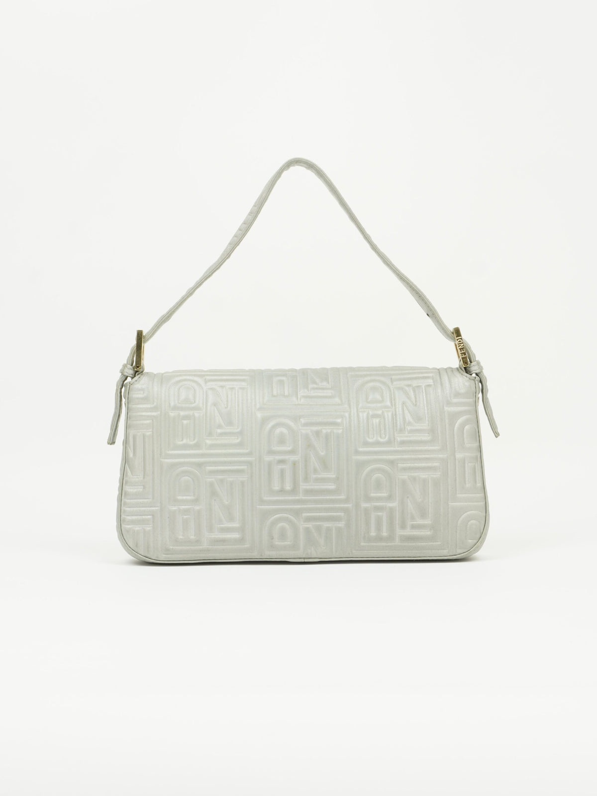 FENDI SILVER LEATHER LOGO BAGUETTE