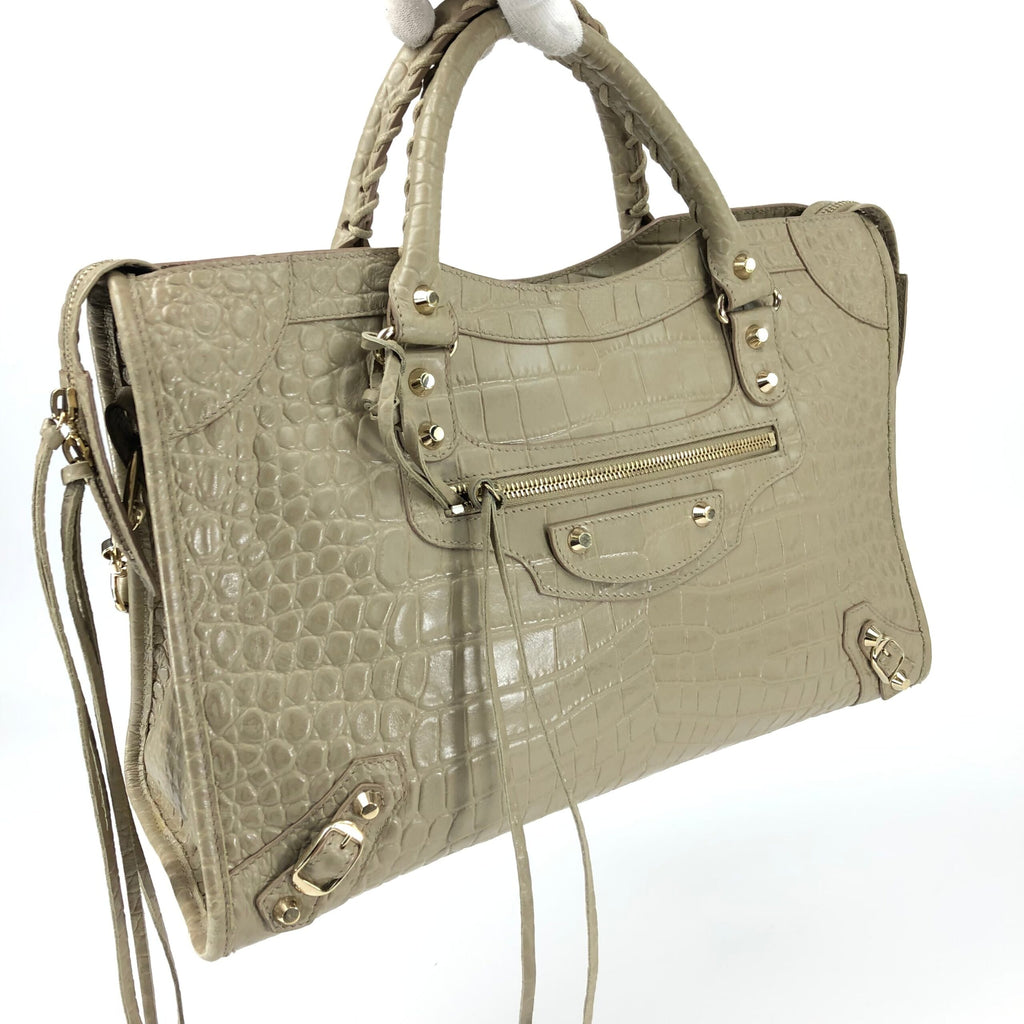 BALENCIAGA CROCODILE EMBOSSED LEATHER CITY BAG