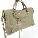 BALENCIAGA CROCODILE EMBOSSED LEATHER CITY BAG