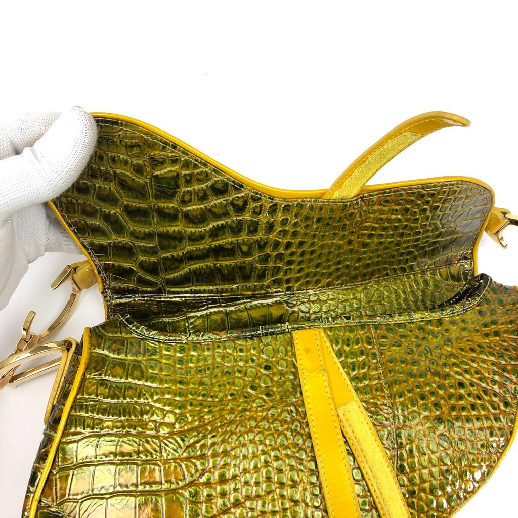 CHRISTIAN DIOR CROCODILE EMBOSSED LEATHER SADDLE BAG