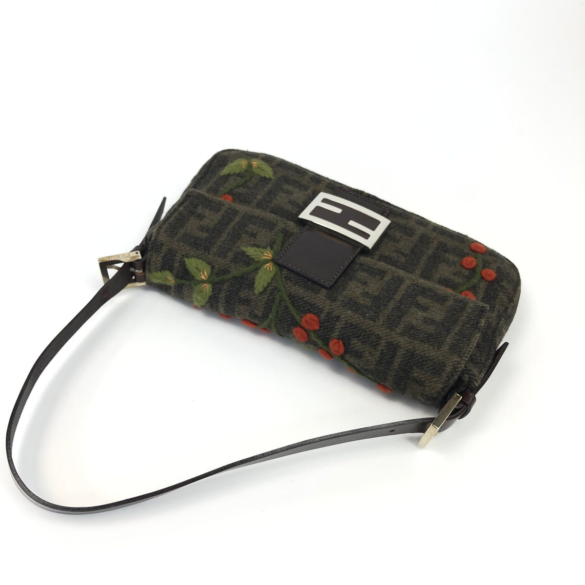 FENDI ZUCCA CASHMERE WOOL BAGUETTE SHOULDER BAG