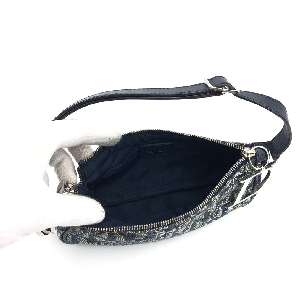 CHRISTIAN DIOR MONOGRAM SHOULDER BAG WITH SILVER DETAILING