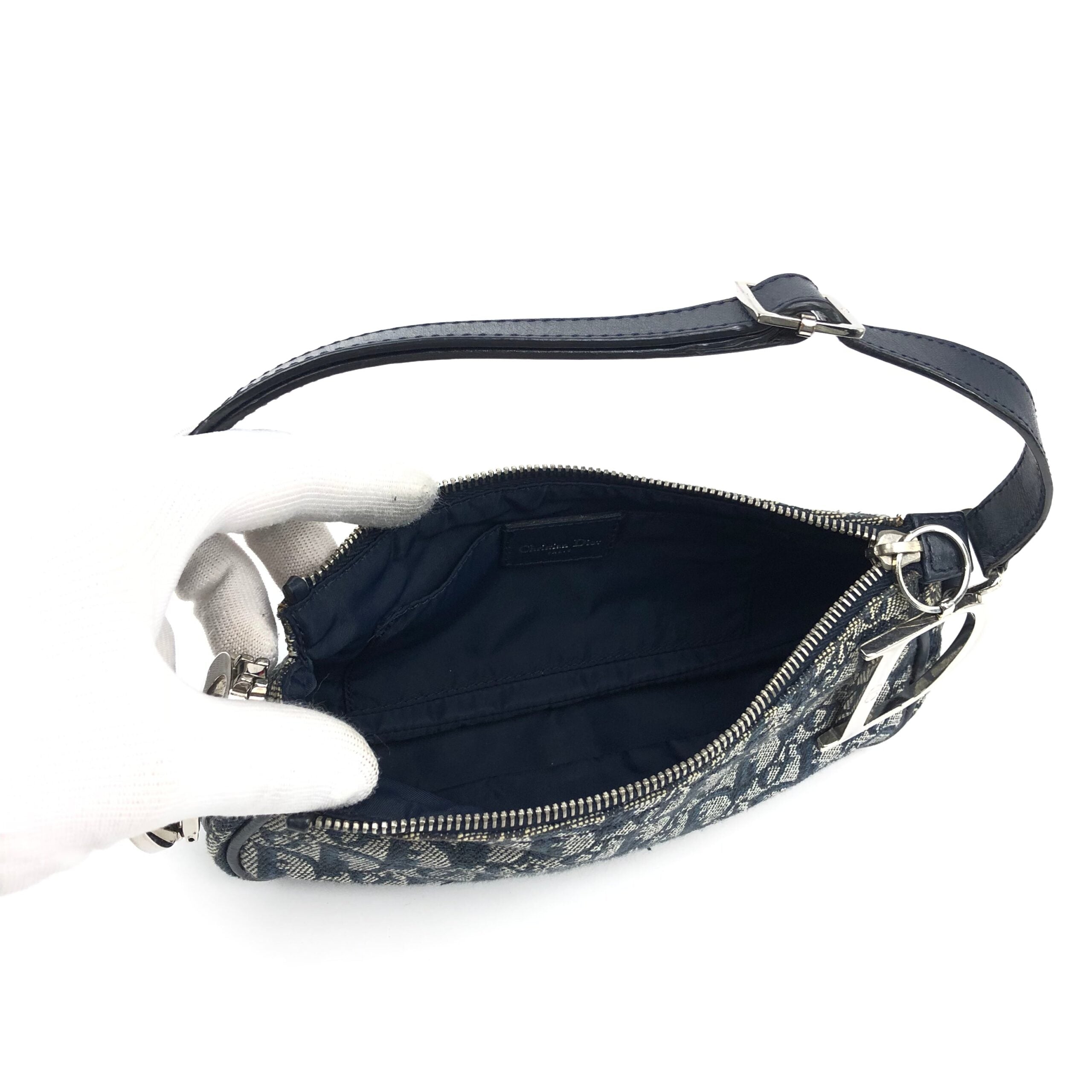 CHRISTIAN DIOR MONOGRAM SHOULDER BAG WITH SILVER DETAILING