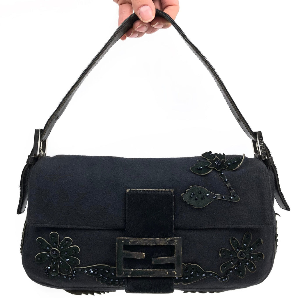 FENDI BAGUETTE WITH CALF HAIR AND BEADED DETAILING