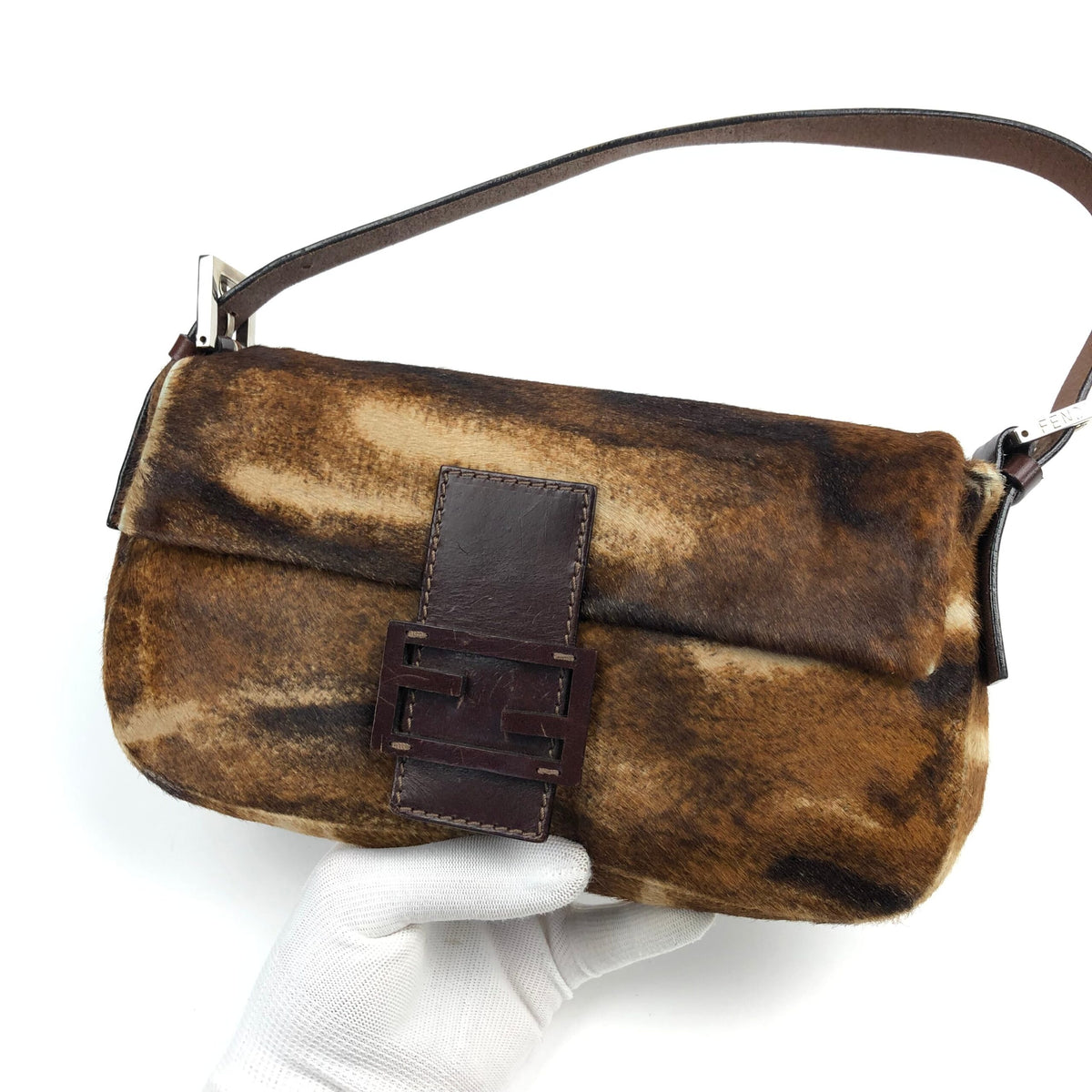 FENDI CALF HAIR BAGUETTE BAG