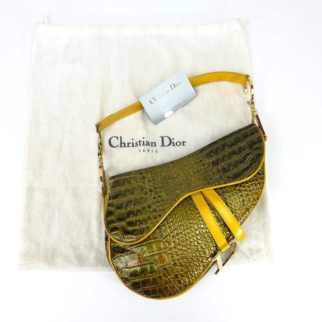 CHRISTIAN DIOR CROCODILE EMBOSSED LEATHER SADDLE BAG