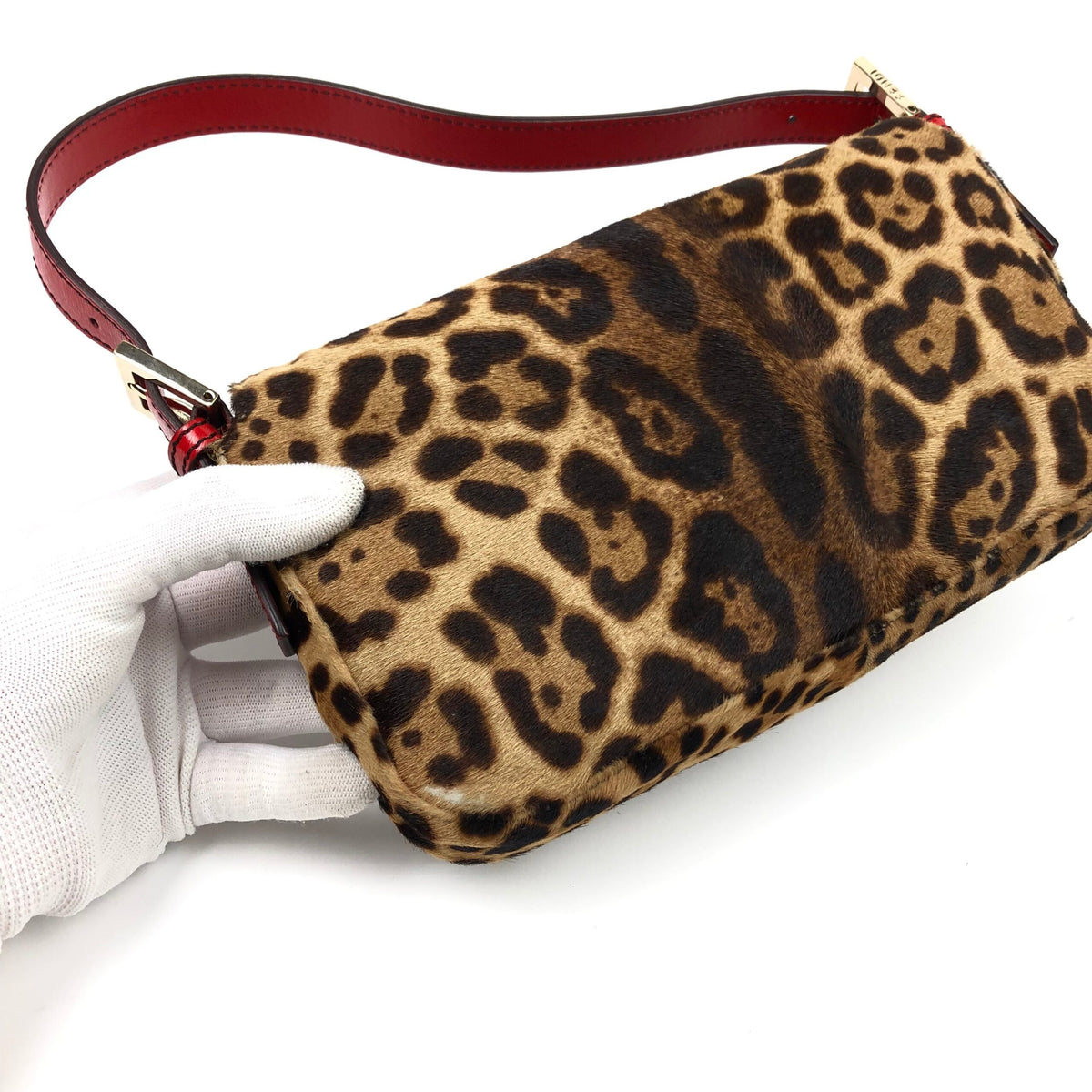 FENDI LEOPARD PONY HAIR BAGUETTE SHOULDER BAG